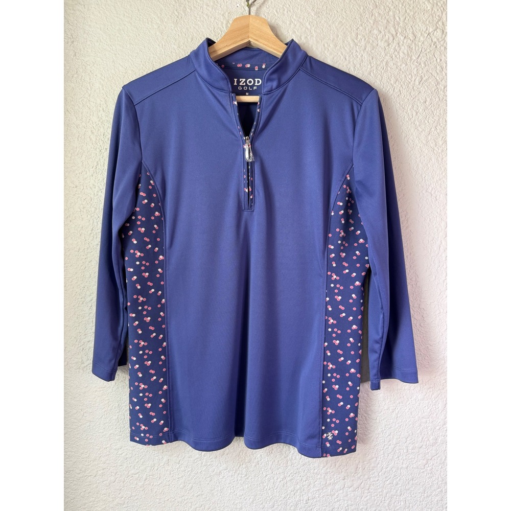 NWOT IZOD Golf Womens Long Sleeve 1/4 Zip Pullover Shirt Blue‎ Pink Size M